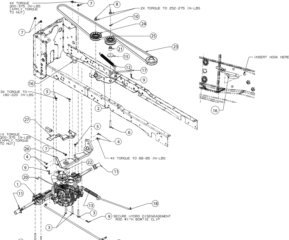 Drive Diagram and Parts List for (13A8A1CS010)(2016) Cub Cadet Lawn Tractor